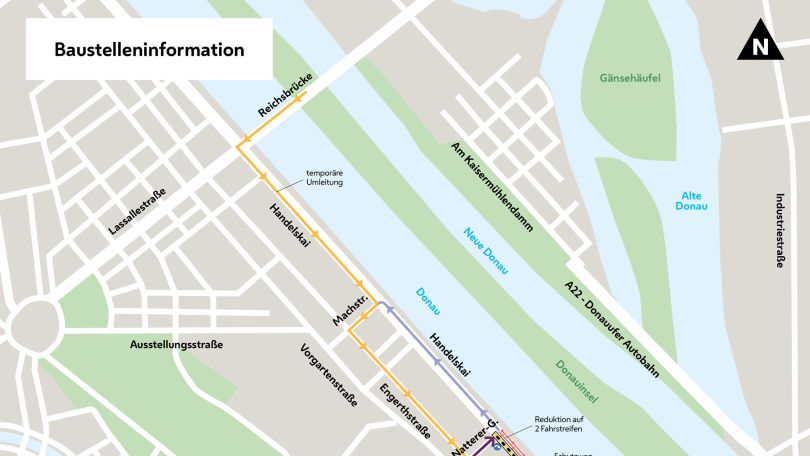 copyright: Wiener Wasser Stadtplanausschnitt mit eingezeichneter Baustelle.