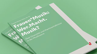 Broschre in hellgrn gehalten mit den Titel "Frauen*Musik: Wer.Macht.Musik?