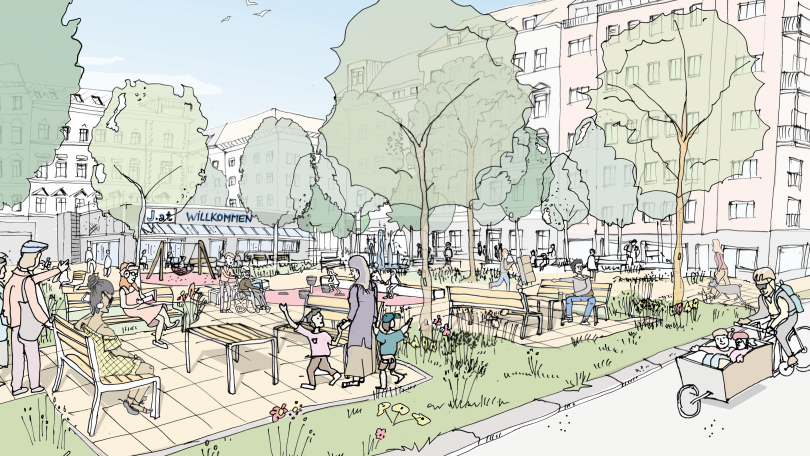 copyright: Stadt Wien Straßenverwaltung und Straßenbau (MA 28) Illustration des begrünten Volkertplatzes