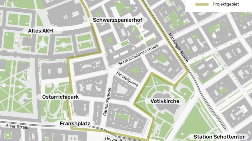 copyright: BV 9 - Gebietsbetreuung Stadterneuerung Stadtplanausschnitt rund um den Frankhplatz im 9. Bezirk