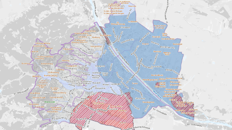 copyright: ViennaGIS Ausschnitt aus dem Stadtplan mit eingezeichneten Grundwasserkörpern
