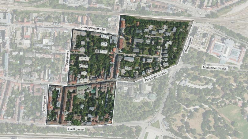 copyright: Stadt Wien/ViennaGIS Luftbild mit Gebietsabgrenzung