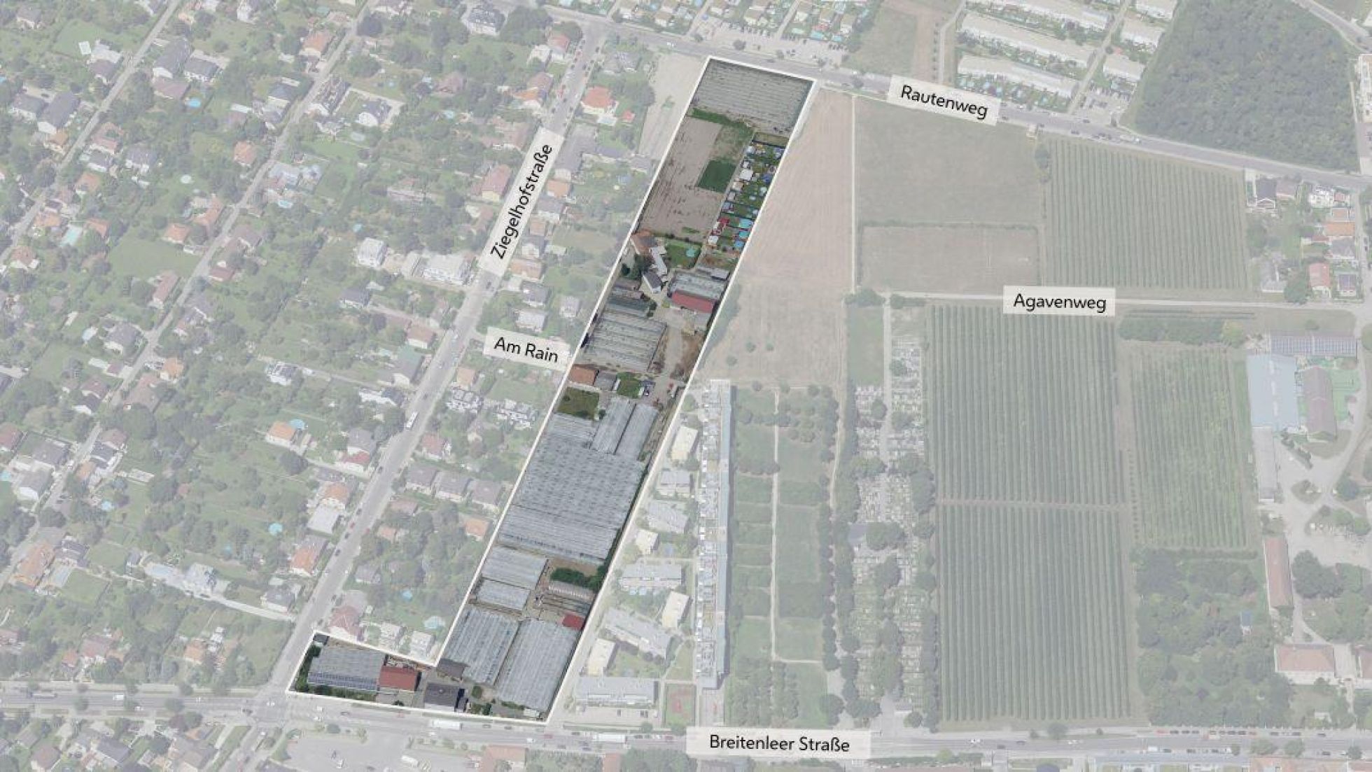 copyright: Stadt Wien/Stadtplan3D Schrägluftbild mit Abgrenzung des Bearbeitungsgebiets