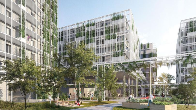 copyright: Delugan Meissl Associated Architects Rendering Wohngebäude mit begrünter Fassade