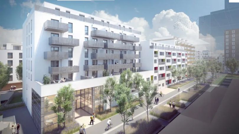 copyright: Architekt Knötzl ZT GmbH Rendering helle Wohnhäuser mit Balkonen