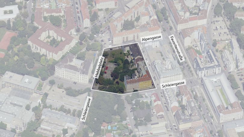 copyright: Stadt Wien/Stadtplan3D Schrägluftbild mit Abgrenzung des Projektgebietes