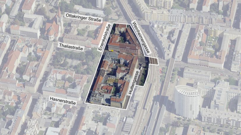 copyright: Stadt Wien/Stadtplan3D Schrägluftbild mit Gebietsabgrenzung
