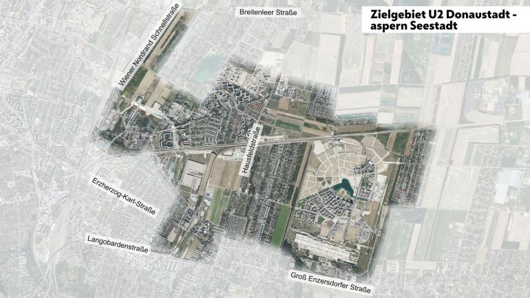 Gebiet im Stadtplan mit Beschriftungen