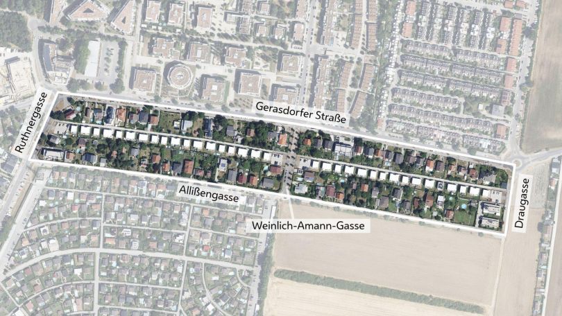 copyright: Stadt Wien/Stadtplan3D Luftbild mit Gebietsabgrenzung