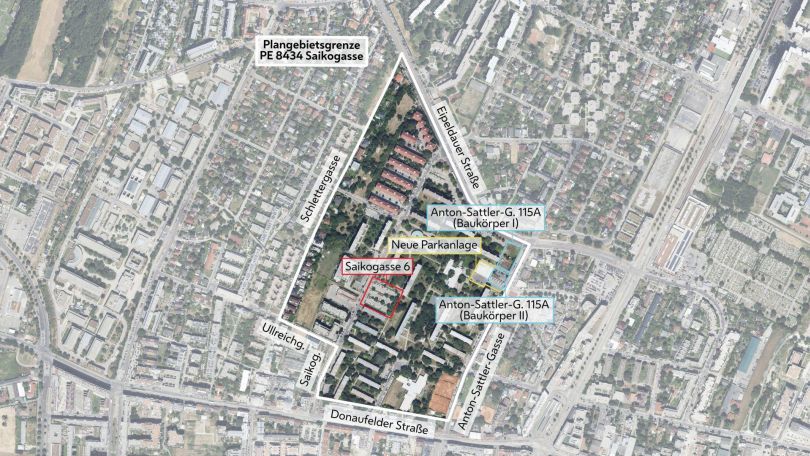 copyright: Stadt Wien/ViennaGIS Luftbild mit Gebietsabgrenzung