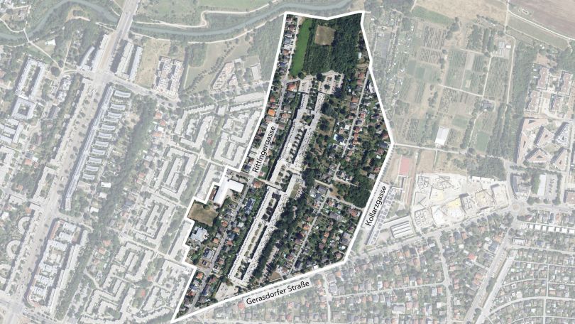 copyright: Stadt Wien/ViennaGIS Luftbild mit Gebietsabgrenzung