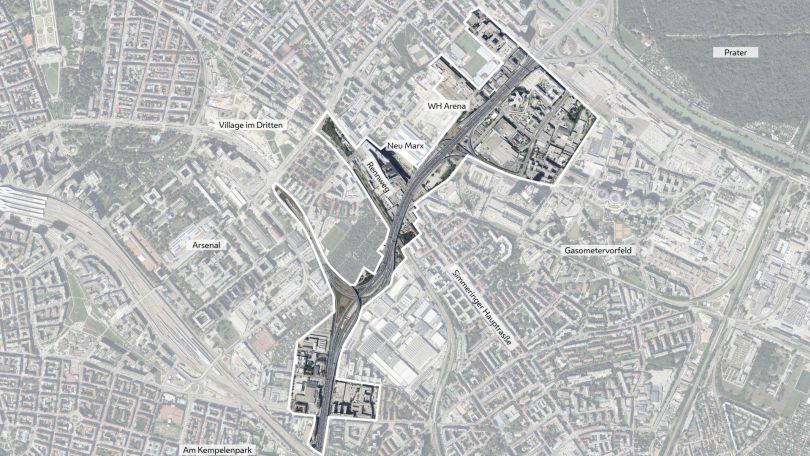 copyright: Stadt Wien Visualisierung des Stadtgebiets mit Gebietsabgrenzung
