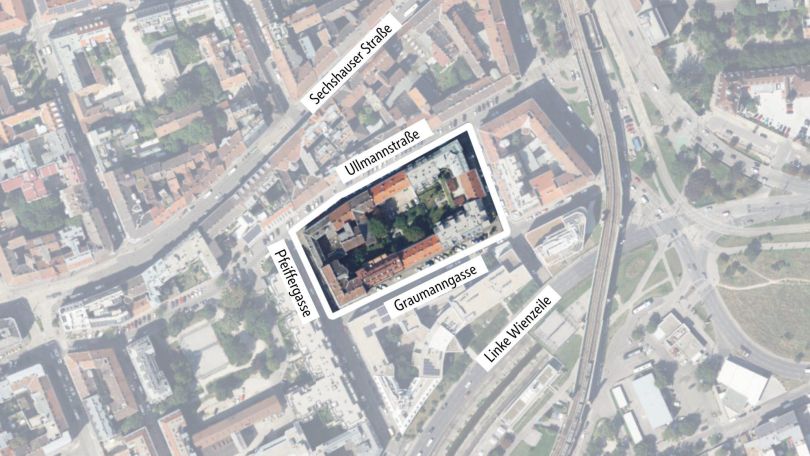 copyright: Stadt Wien Stadtplanausschnitt mit Linie als Gebietsabgrenzung