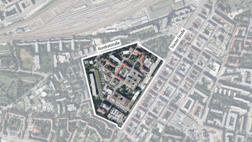 copyright: Stadt Wien Stadtplanausschnitt mit Linie zur Gebietseingrenzung