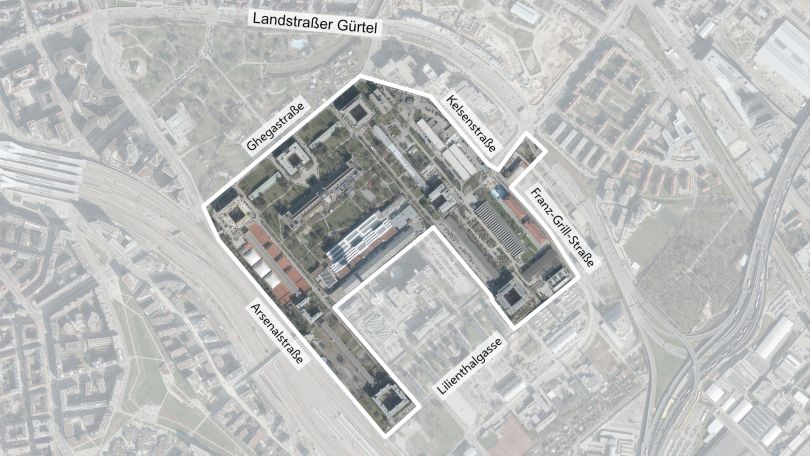 copyright: Stadt Wien/ViennaGIS Luftbild mit Gebietsabgrenzung