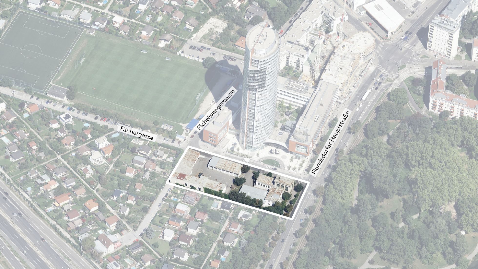 copyright: Stadt Wien/Stadtplan3D Schrägluftbild mit Gebietsabgrenzung