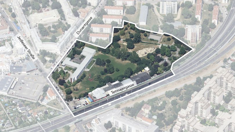 copyright: Stadt Wien/Stadtplan3D Schrägluftbild mit Gebietsabgrenzung