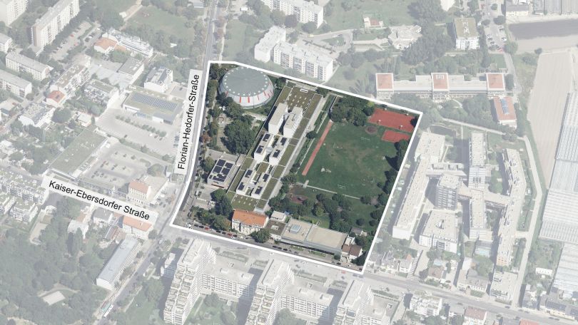 copyright: Stadt Wien/Stadtplan3D Schrägluftbild mit Gebietsabgrenzung