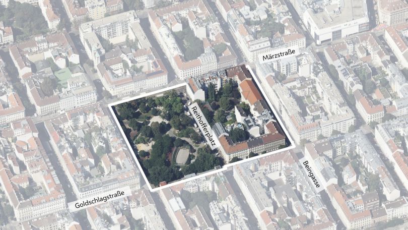 copyright: Stadt Wien/Stadtplan3D Schrägluftbild mit Gebietsabgrenzung