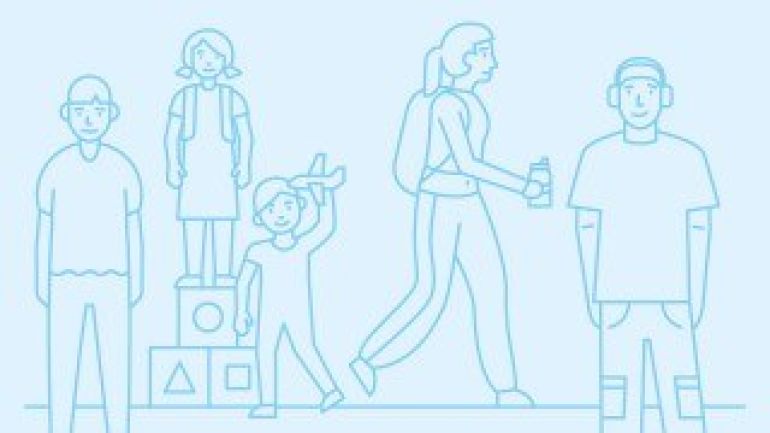 copyright: MA 24 Gesundheitsberichterstattung In blau gehaltene Zeichnung mit mehreren Kindern und Jugendlichen