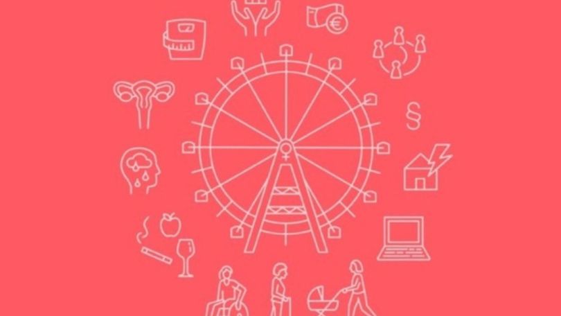 copyright: MA 24 Riesenrad-Grafik auf altrosa Hintergrund