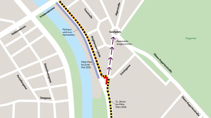 copyright: Wiener Wasser Stadtplanausschnitt mit eingezeichnetem Baustellenbereich.