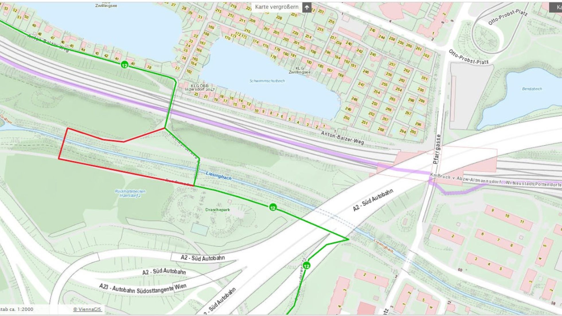 copyright: Stadt Wien City map with red line that marks the path