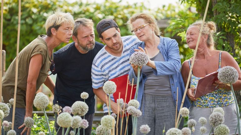 Besucher des Garten der Arche Noah betrachten Pflanzen