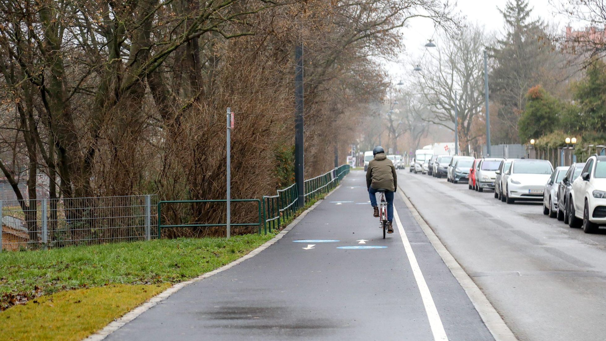 copyright: Stadt Wien/Christian Fürthner Ein Radfahrer fährt auf einem breiten, baulich getrennten Radweg.
