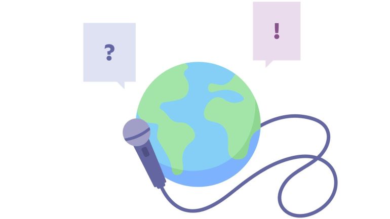 copyright: Stadt Wien Illustration einer Weltkugel mit Mikrofon