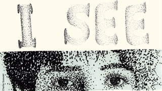 Sujet der Veranstaltung mit Text "I see" und Augen von einem gemalten Gesicht