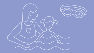 Illustration einer Frau mit einem Kind im Wasser