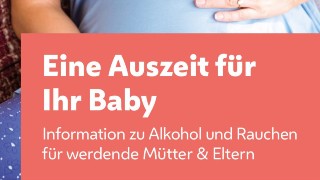 Schwangere, die Musik hrt und im Sitzen auf ihren Bauch blickt. Darunter Schriftzug: "Eine Auszeit fr ihr Baby. Information zu Alkohol und Rauchen fr werdende Eltern"