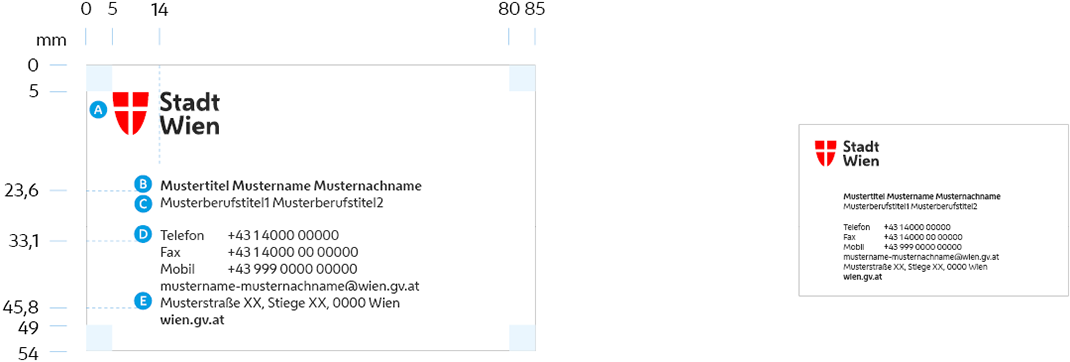 Beispiel für Visitenkarte mit Abstandsangaben