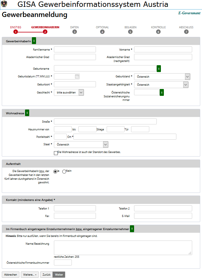 Screenshot GISA

Bildschirmformular zur Gewerbeanmeldung

Copyright: Screenshot GISA Onlineformular