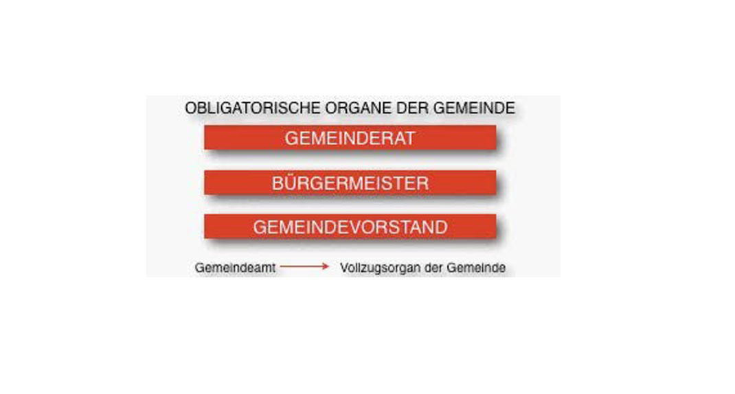 Organigramm: Obligatorische Organe der Gemeinde: Gemeinderat, Bürgermeister, Gemeindevorstand