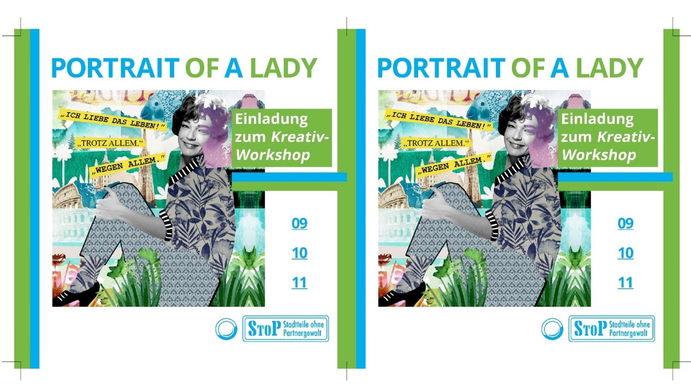 "Portrait of a Lady"

Artistically designed invitation to a creative workshop with the title "Portrait of a Lady" printed above and a woman's portrait photo below the title 