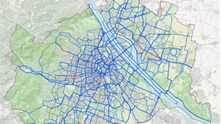 Karte von Wien, in der das Wiener Rad-Hauptnetz dargestellt ist, Stand August 2024