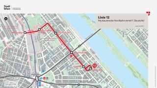 bersichtsplan zur Neubaustrecke der Linie 12 im 2. Bezirk