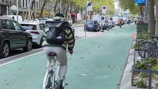 Radfahrer fhrt auf grn gestrichenem Radweg