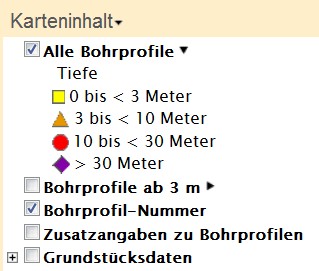 Ausschnitt der Navigationsleiste des Baubrundkatasters mit Ansichtsoptionen des Karteninhalts zur Auswahl