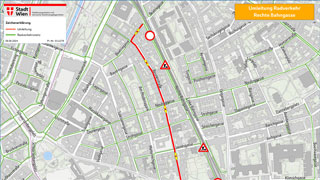 Straenkarte mit eingezeichneter Umleitungsstrecke fr Radverkehr