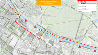 Straenkarte mit eingezeichneter Umleitungsstrecke fr den Radverkehr