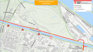 Straenkarte mit eingezeichneter Umleitungsstrecke fr den Radverkehr