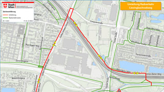 Grafische Darstellung der Umleitungsstrecke im Bereich Liesingbach